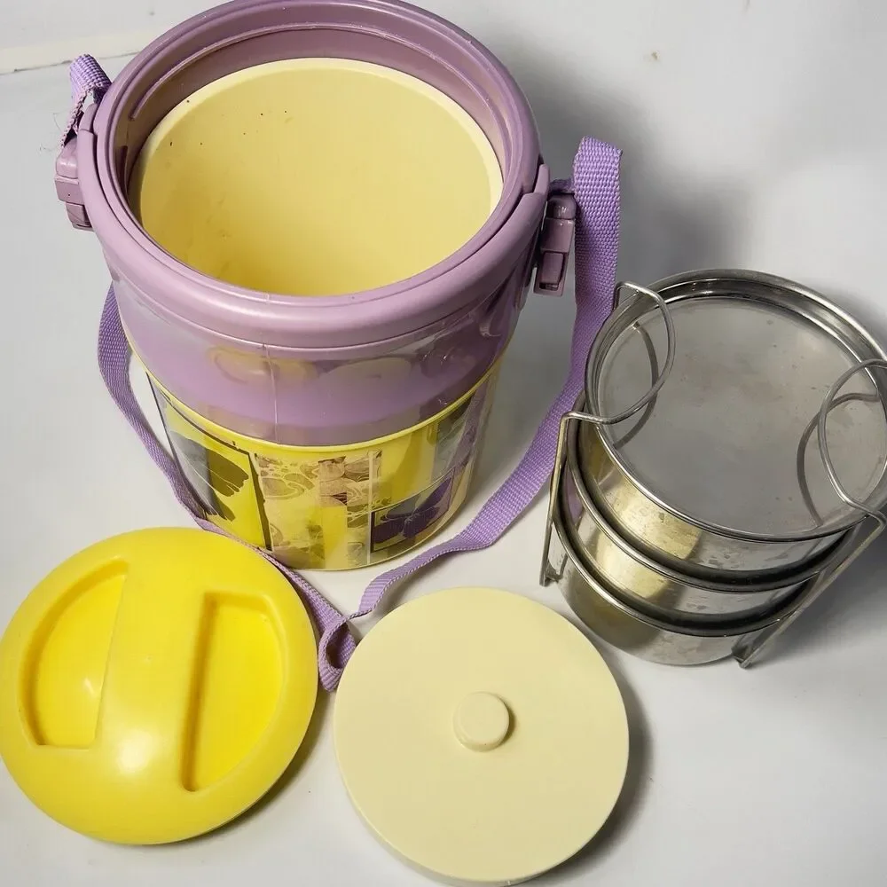 Milton Odyssey Thermos-3 Stackable Steel Storage Food Compartments w/Lids, Strap